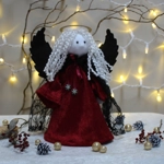 Haunting and Serene, Angel Sock Doll with Reversible, Black Wings & Gold Halo, OOAK, Unique, Heirloo