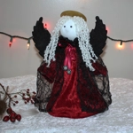 Haunting and Serene, Angel Sock Doll with Reversible, Black Wings & Gold Halo, OOAK, Unique, Heirloo