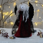 Haunting and Serene, Angel Sock Doll with Reversible, Black Wings & Gold Halo, OOAK, Unique, Heirloo