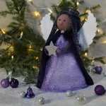 Sparkling, Handmade, Waldorf style Angel in Purple with Reversible Wings, and Floating Style Halo in