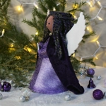 Sparkling, Handmade, Waldorf style Angel in Purple with Reversible Wings, and Floating Style Halo in