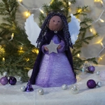 Sparkling, Handmade, Waldorf style Angel in Purple with Reversible Wings, and Floating Style Halo in