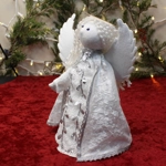Decorative Angel Tree Topper in White & Silver, Reversible Wings, Adjustable Floating Halo, Waldorf