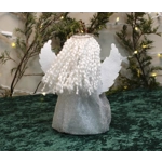 Elegant, Angel Tree Topper, Handmade Waldorf Style in Silver Gown, Reversible Wings, Adjustable, Flo