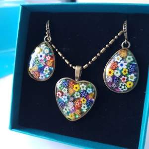 Millefiori Heart Necklace and Earring Set