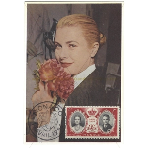 Alte Postkarte Prinzessin Grace Kelly von Monaco - ROTE Briefmarke königliche Hochzeit 1956