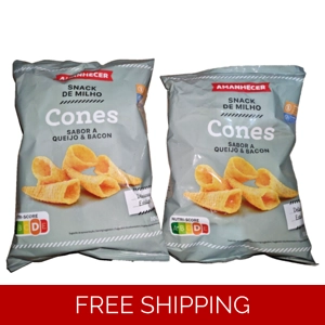 Crispy Corn Snacks Chips Cones Cheese and Bacon Flavor 2 x 100g ( 2 x 3.53 Oz )