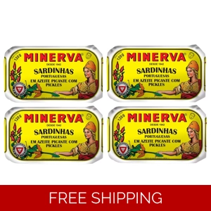 4 x Sardines Portuguese in Spicy Olive Oil with Pickles Minerva 120g Portugal