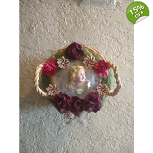 Painted Cherub wall hanging basket
