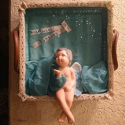 Kissing Angel, wall decor, hanging basket