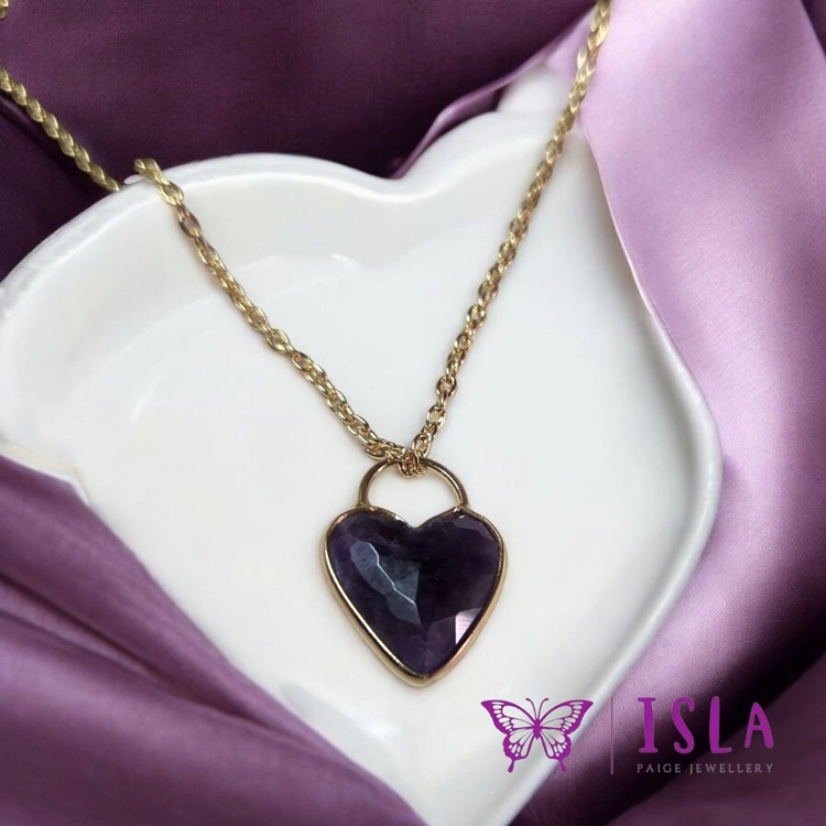 Gold heart gemstone necklace