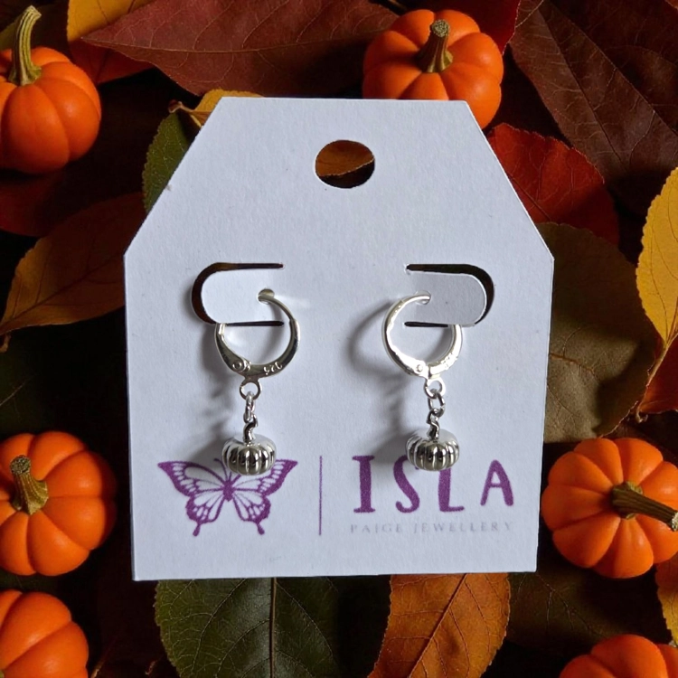 Silver pumpkin huggie hoops