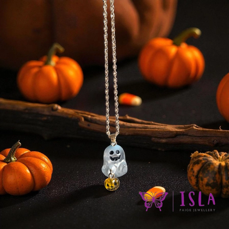 Gold Ghost and pumpkin neckl..