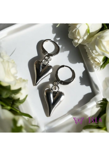 Silver 925 Heart huggie hoops