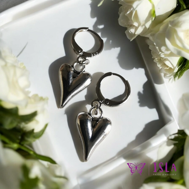 Silver 925 Heart huggie hoops