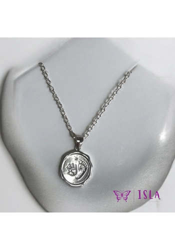 Silver baby hand and foot print necklace