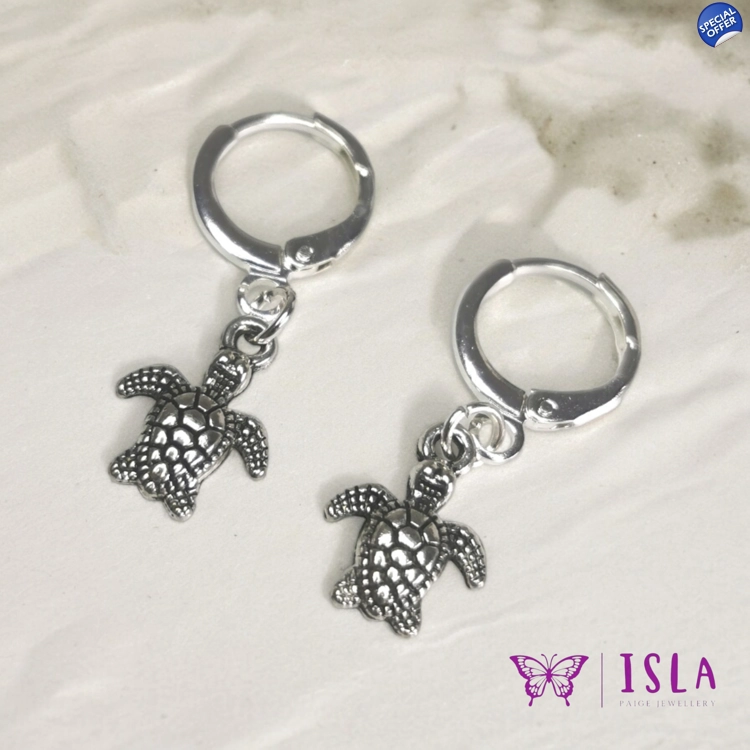 Silver 925 sea turtle hoop e..