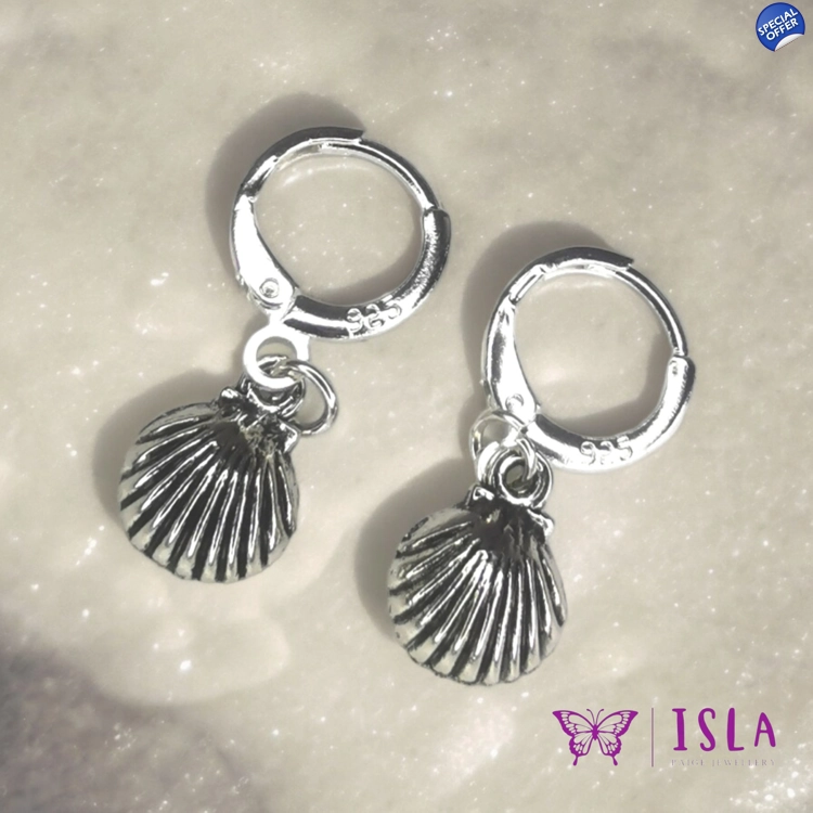 Silver 925 shell hoop earrings