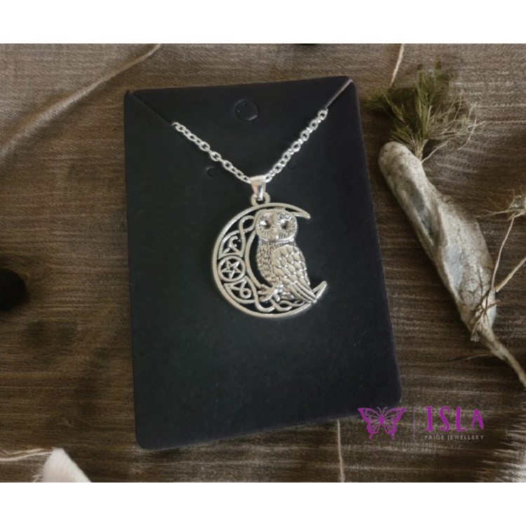 Owl and moon pendent necklace