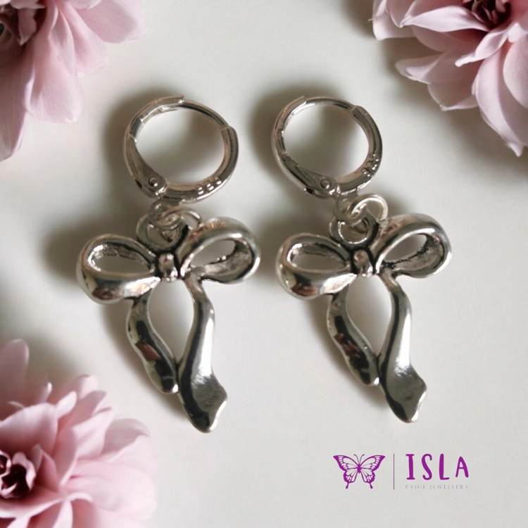 Silver 925 Bow Huggie Hoops