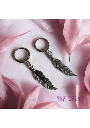 Silver 925 feather huggie hoops