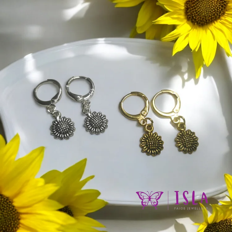 Sunflower huggie hoops