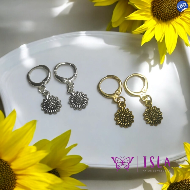 Sunflower huggie hoops