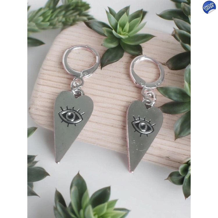 Heart and eye hoop earrings
