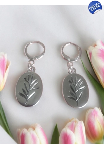 Silver leaf drop hoop earrings