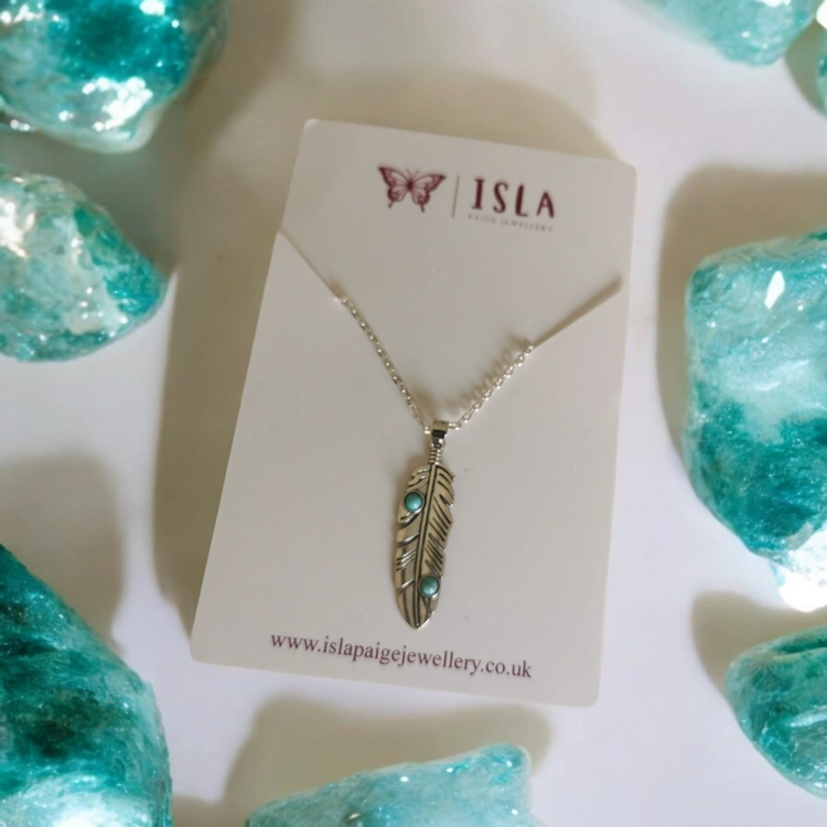 Silver & turquoise feather n..