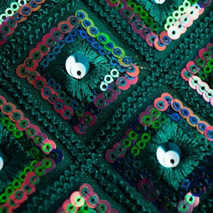 Sequin Panel Dress with Textured Bustle