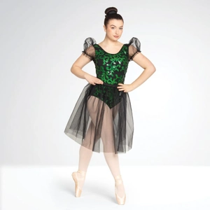 Sequin Leotard with Puff Sleeve and Separate Net Skirt