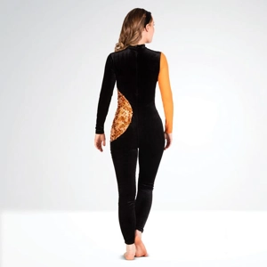 Contrasting Sequin Panelled Velvet Catsuit Contrasting Sequin Panelled Velvet Catsuit