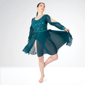 Long Split Sleeve Sequinned Leotard with Separate Wrap Skirt Long Split Sleeve Sequinned Leotard with Separate Wrap Skirt