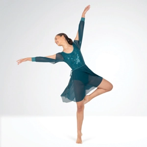 Long Split Sleeve Sequinned Leotard with Separate Wrap Skirt Long Split Sleeve Sequinned Leotard with Separate Wrap Skirt