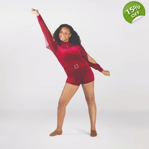 Belted Leotard with Long Mesh Sleeves