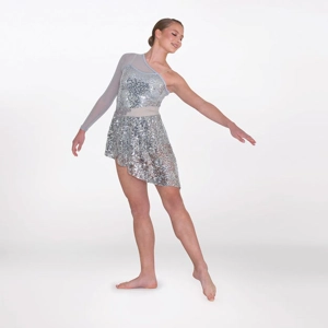 Asymmetric Sequin Lyrical Unitard with Mesh Panels Asymmetric Sequin Lyrical Unitard with Mesh Panels