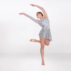 Asymmetric Sequin Lyrical Unitard with Mesh Panels Asymmetric Sequin Lyrical Unitard with Mesh Panels