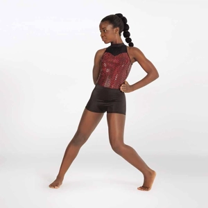 Cracked Foil Halterneck Biketard Red