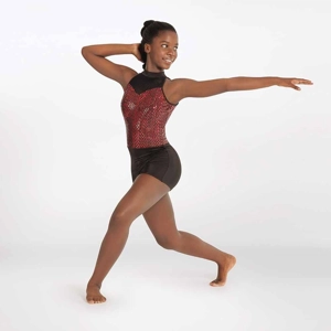 Cracked Foil Halterneck Biketard Red