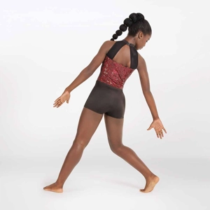 Cracked Foil Halterneck Biketard Red