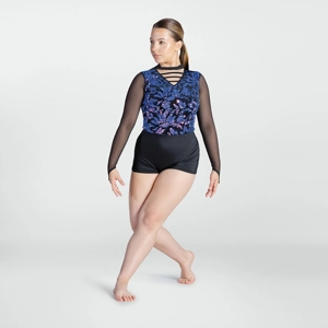 Long Sleeved Sequin Biketard with Neck Detailing