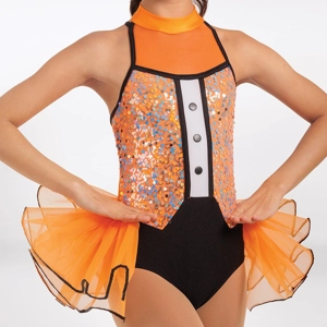 Sequin Tuxedo Leotard with Bustle Orange