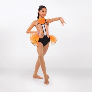 Sequin Tuxedo Leotard with Bustle Orange