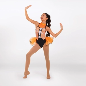 Sequin Tuxedo Leotard with Bustle Orange