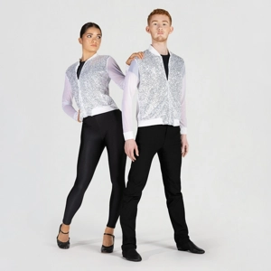 Sequin Bomber Jacket with Mesh Sleeves