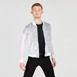Sequin Bomber Jacket with Mesh Sleeves