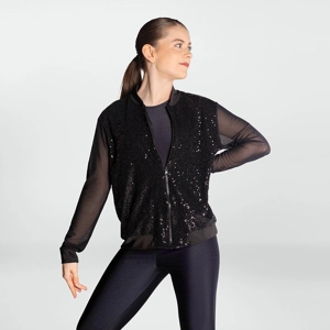 Sequin Bomber Jacket with Mesh Sleeves