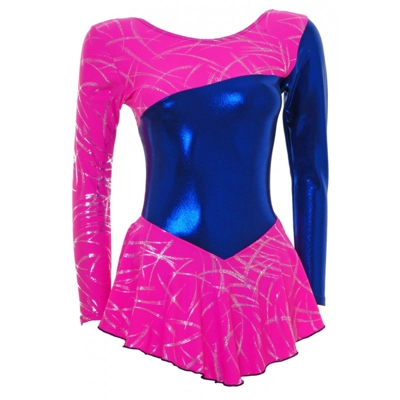 Skater Dress Long Sleeves Pink/Royal Blue S094b title=