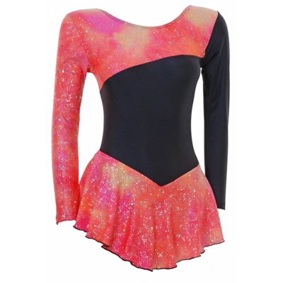 Skater Dress Orange/Black Long Sleeves S094a title=